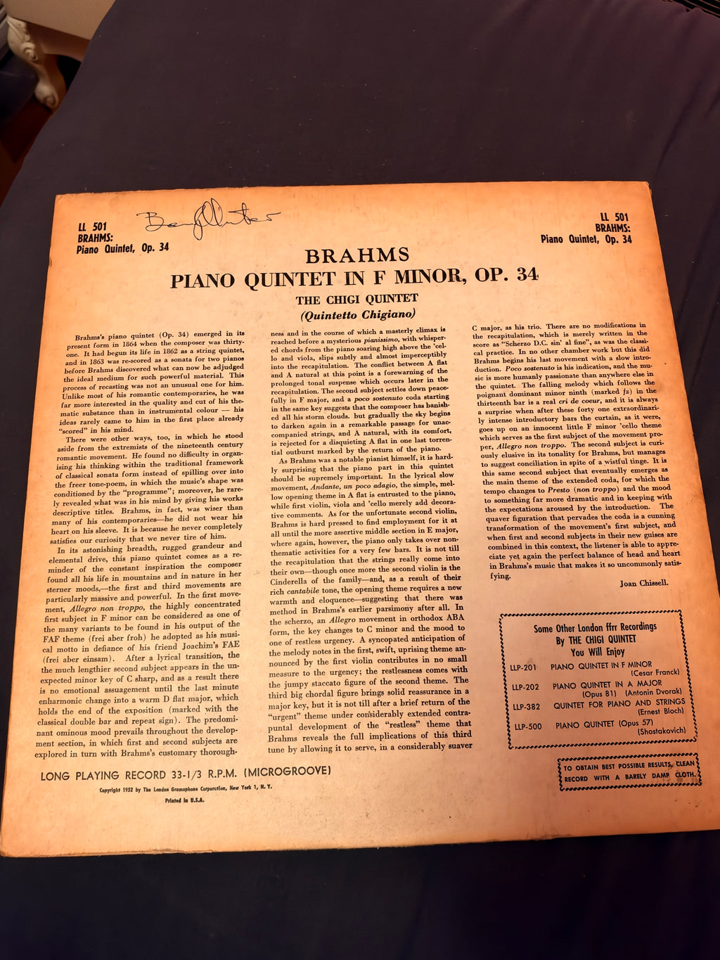 BRAHMS PIANO VINLY
