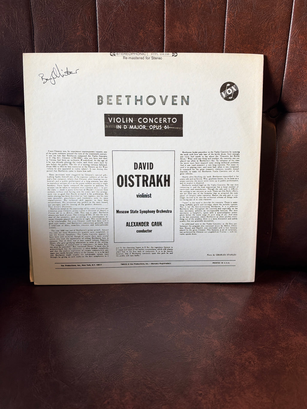 Beethoven Concerto for Violin, Op. 61 – David Oistrakh (Vinyl LP)
