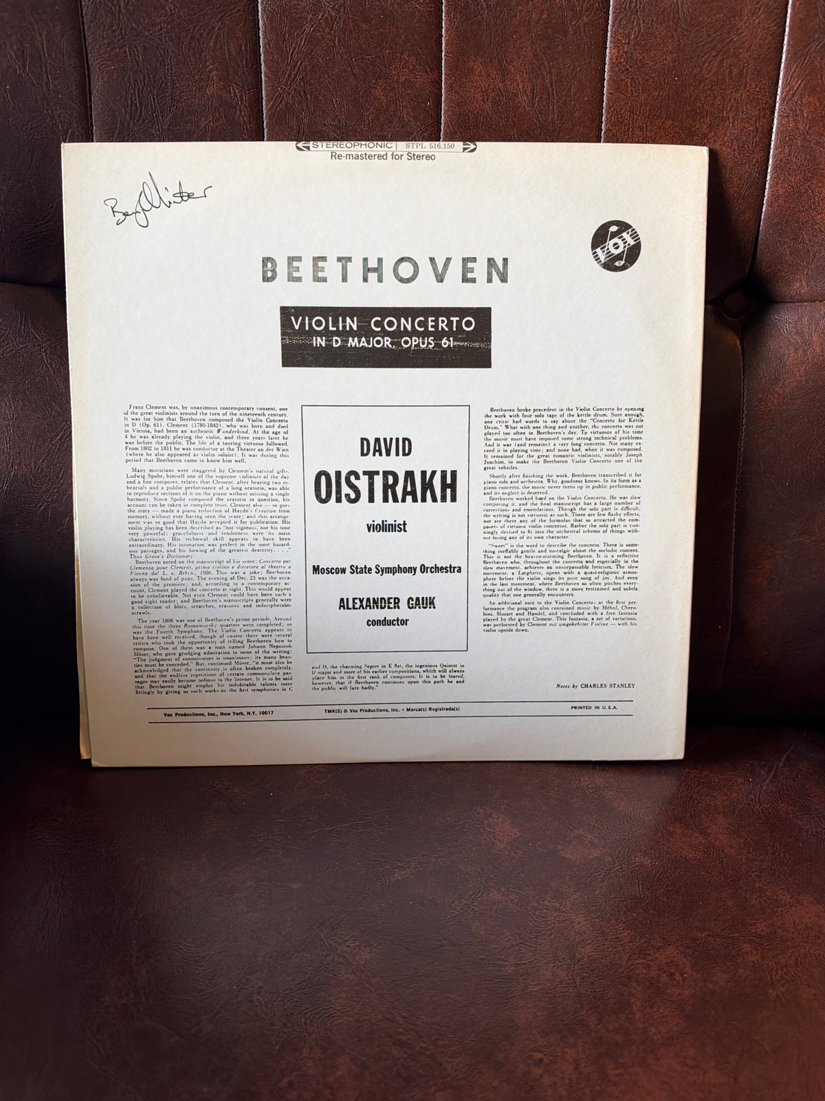 Beethoven Concerto for Violin, Op. 61 – David Oistrakh (Vinyl LP)