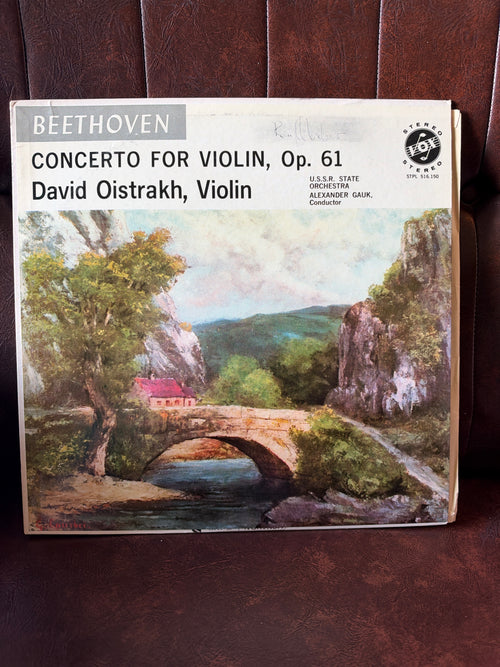 Beethoven Concerto for Violin Op. 61 – David Oistrakh, Vox Stereo vinyl LP front cover with pastoral landscape painting