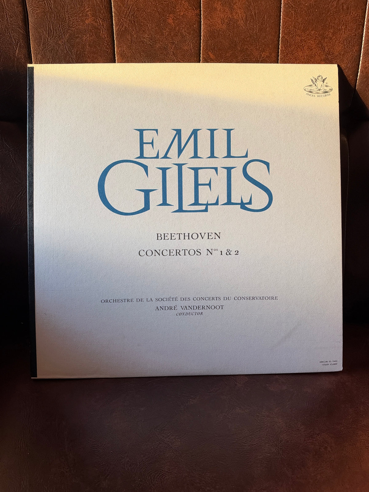 Beethoven Piano Concertos Nos. 1 & 2 – Emil Gilels with André Vandernoot and Orchestre du Conservatoire, Angel Records vinyl LP, silver-grey cover