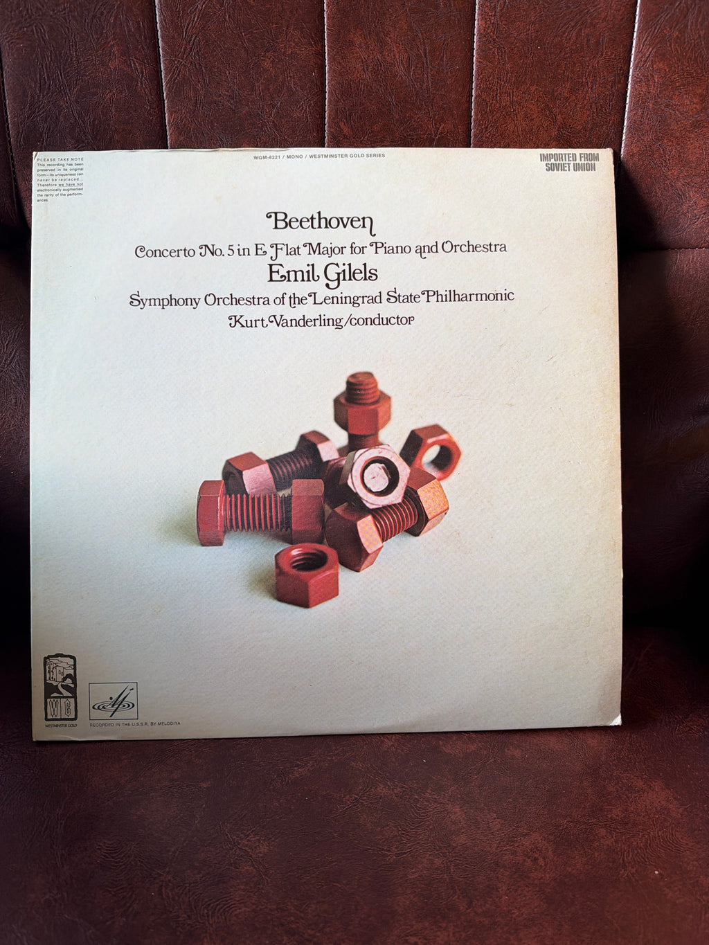 Beethoven Concerto No. 5 – Emil Gilels vinyl LP back cover, Westminster Gold Series, imported from Soviet Union