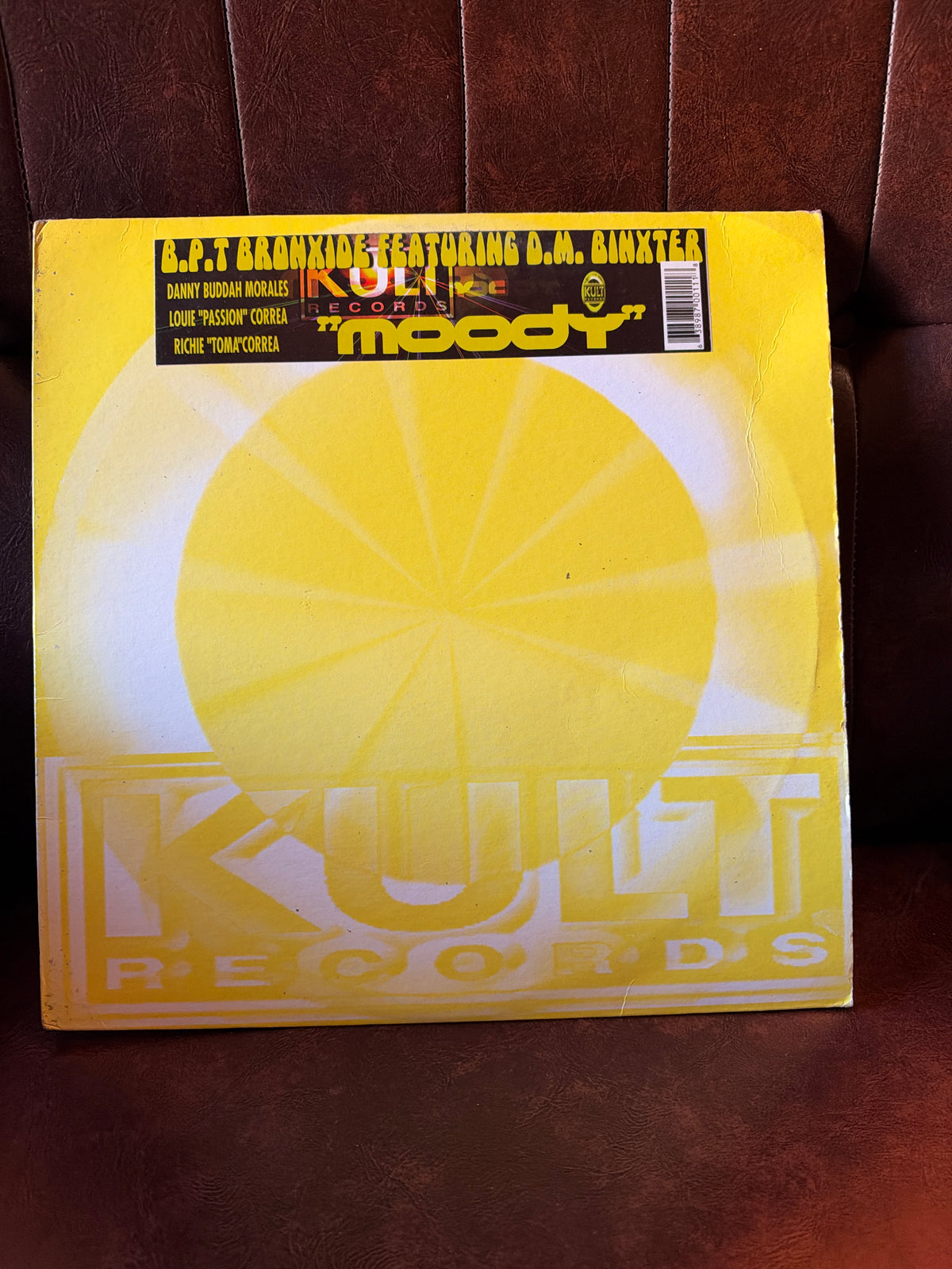 B.P.T Bronxide featuring D.M. Binxter Moody Kult Records 12 inch vinyl, bright yellow generic Kult Records sleeve