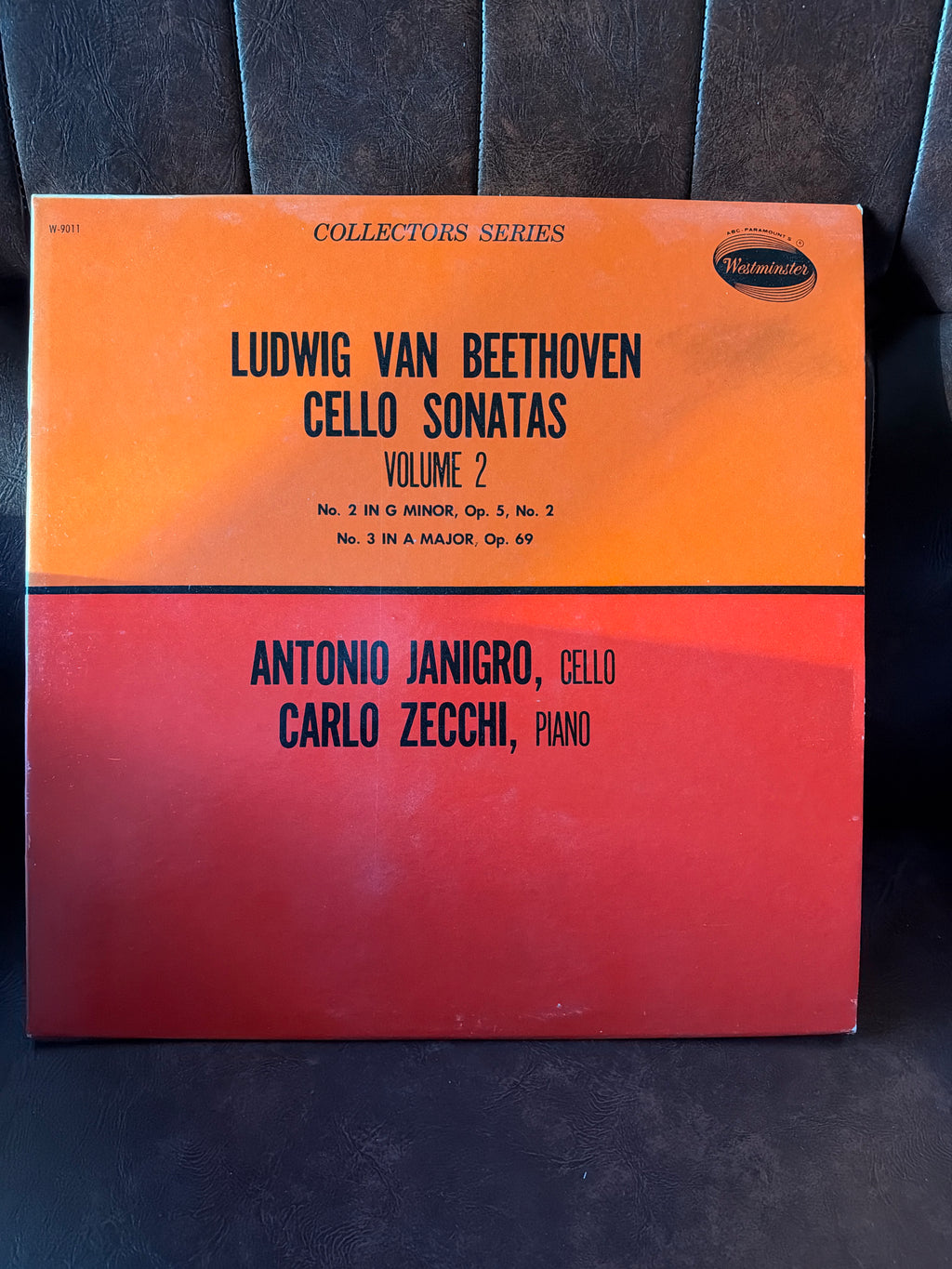 Beethoven Cello Sonatas Volume 2 – Janigro & Zecchi Westminster Collectors Series vinyl LP cover in orange and red