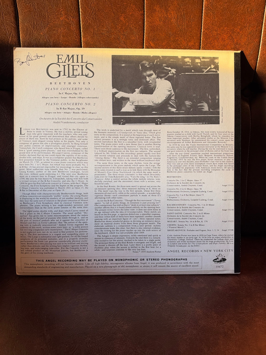 Beethoven: Piano Concertos Nos. 1 & 2 – Emil Gilels / André Vandernoot (Angel Records Vinyl LP)