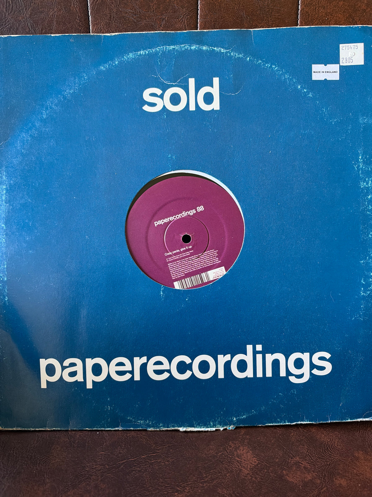 Craig Perez – Give It Up on Pape Recordings 88, blue generic sleeve, UK deep house 12" vinyl